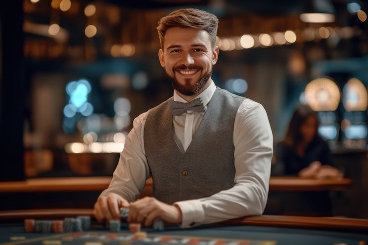 Meja permainan live casino dengan dealer profesional